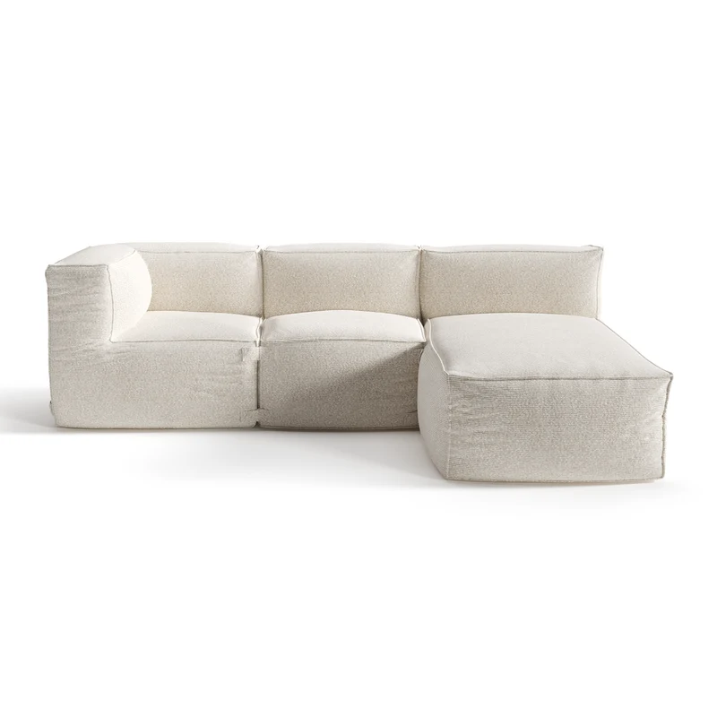 Canapé d'extérieur modulable avec méridienne 3 pièces BAIA tissu bouclette beige chiné