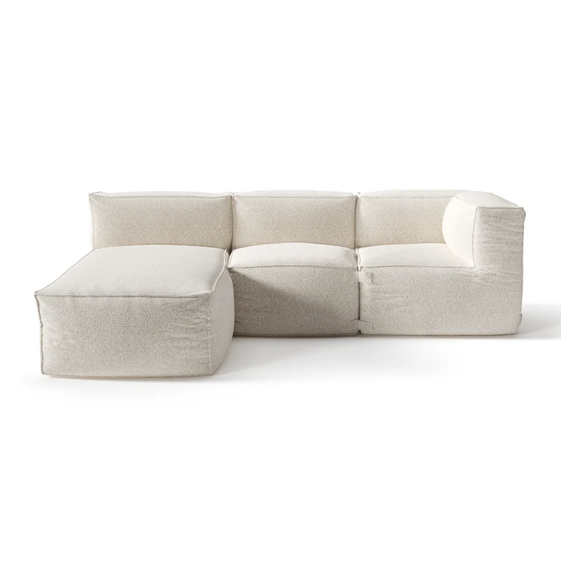 Canapé d'extérieur modulable avec méridienne 3 pièces BAIA tissu bouclette beige chiné