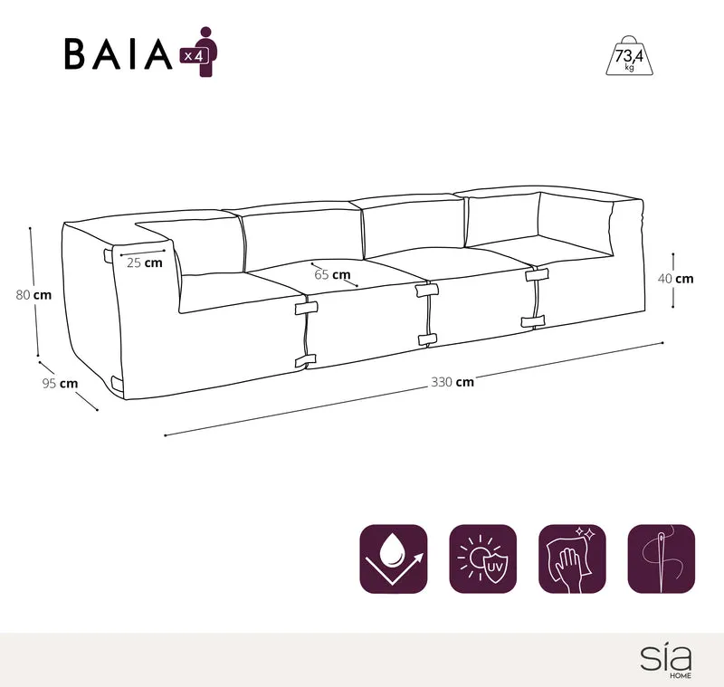 Canapé d'extérieur modulable 4 pièces BAIA tissu bouclette beige chiné