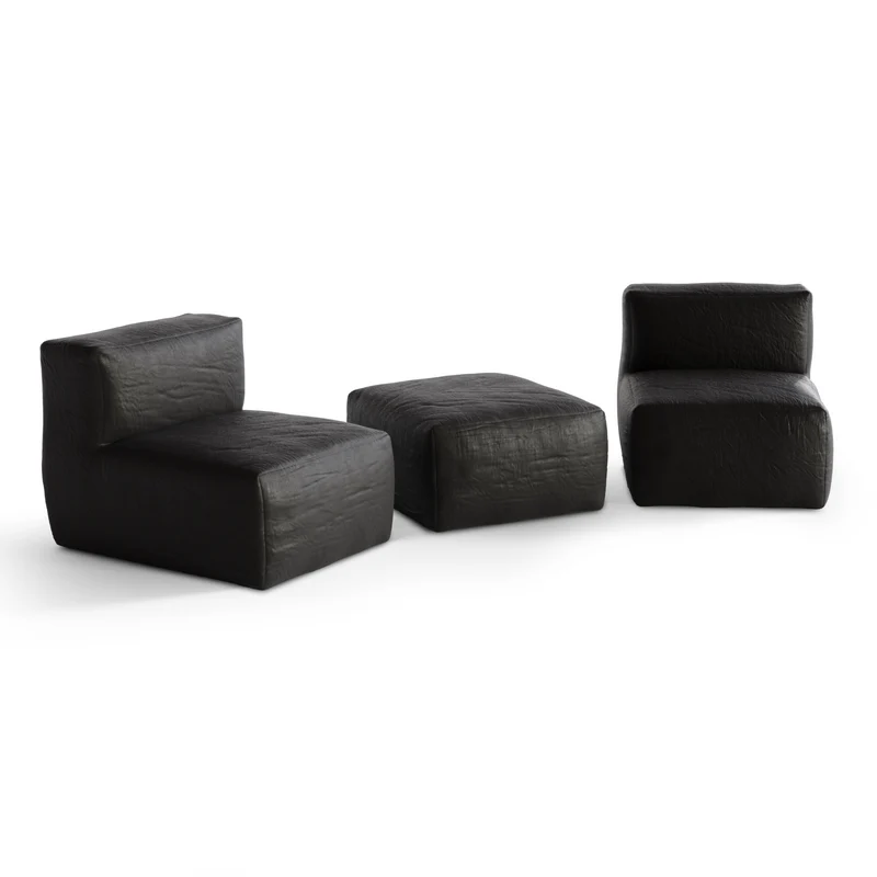 Ensemble d'extérieur 2 fauteuils et pouf BAIA tissu bouclette beige chiné
