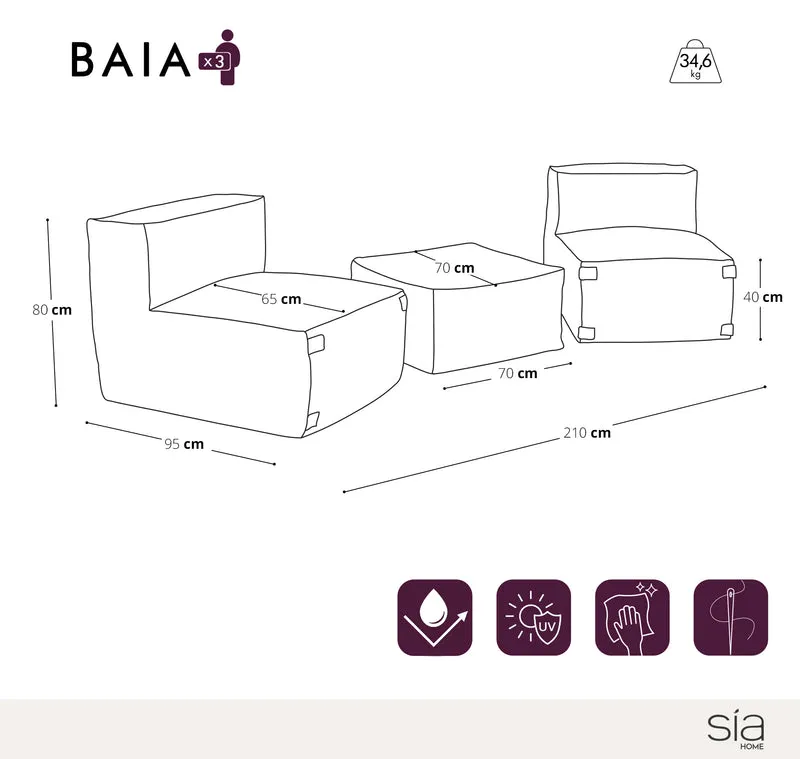 Ensemble d'extérieur 2 fauteuils et pouf BAIA tissu bouclette beige chiné