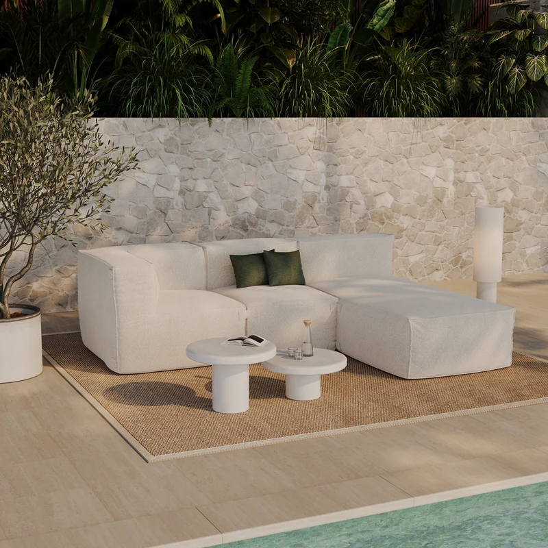 Ensemble d'extérieur 3 pièces BAIA tissu bouclette beige chiné