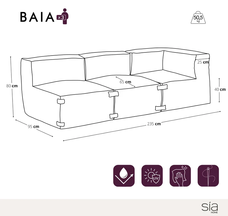 Ensemble d'extérieur 3 pièces BAIA tissu bouclette beige chiné
