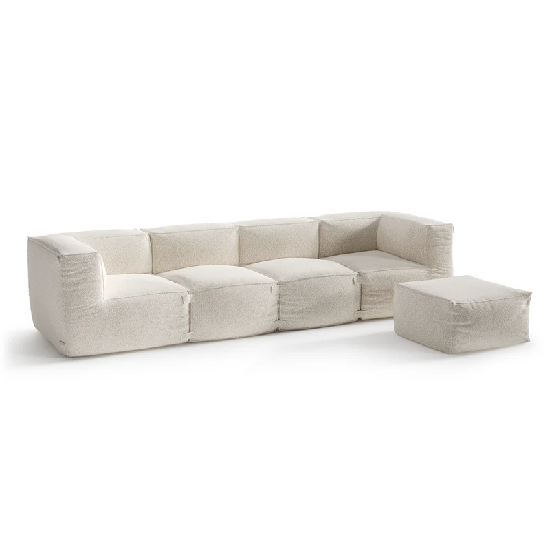 Canapé d'extérieur modulable 4 pièces et pouf BAIA tissu bouclette beige chiné
