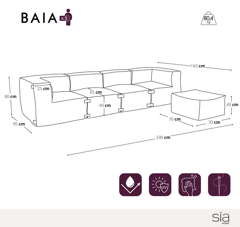 Canapé d'extérieur modulable 4 pièces et pouf BAIA tissu bouclette beige chiné