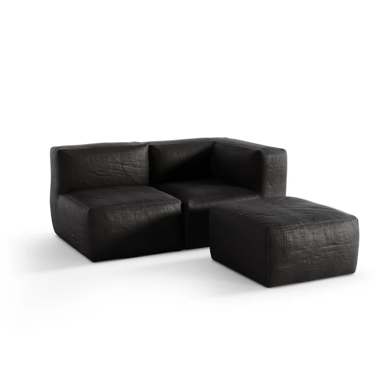 Ensemble d'extérieur 2 pièces et pouf BAIA tissu bouclette beige chiné