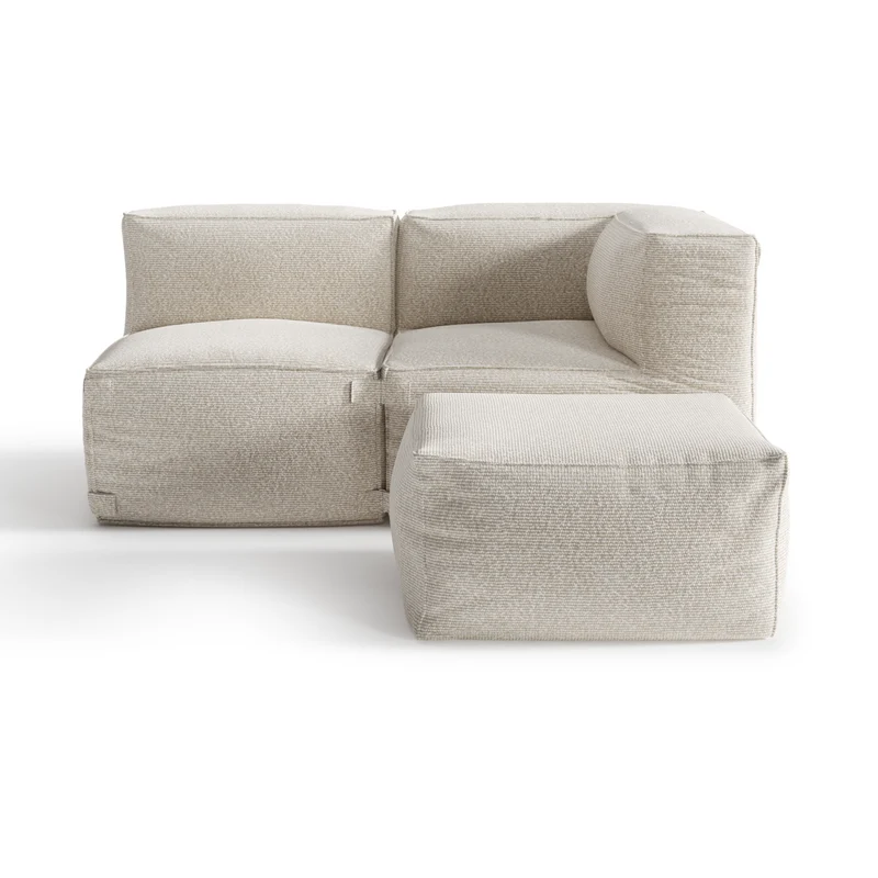 Ensemble d'extérieur 2 pièces et pouf BAIA tissu bouclette beige chiné