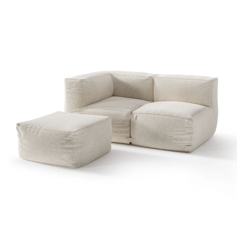 Ensemble d'extérieur 2 pièces et pouf BAIA tissu bouclette beige chiné
