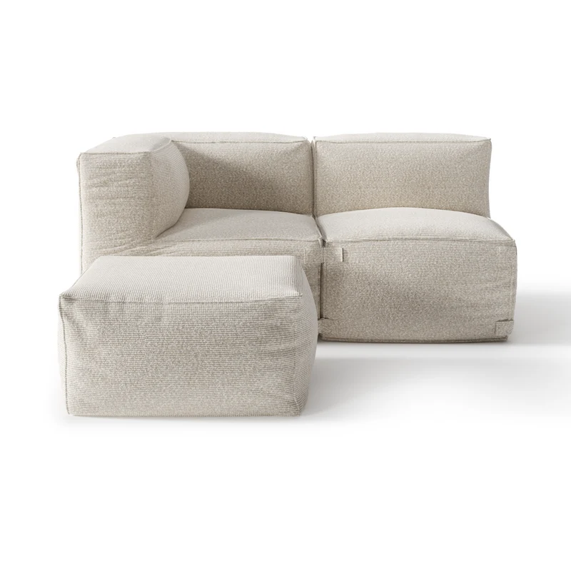 Ensemble d'extérieur 2 pièces et pouf BAIA tissu bouclette beige chiné