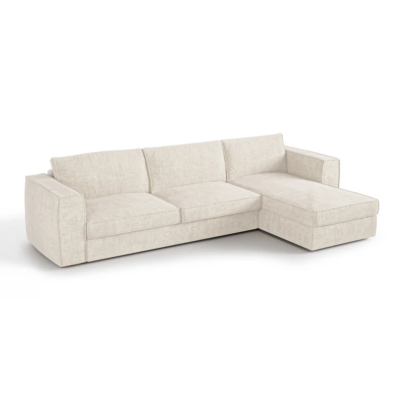 Canapé d'angle droit convertible express matelas Dunlopillo 140cm avec coffre de rangement finition noyer ARTUR Tissu tramé