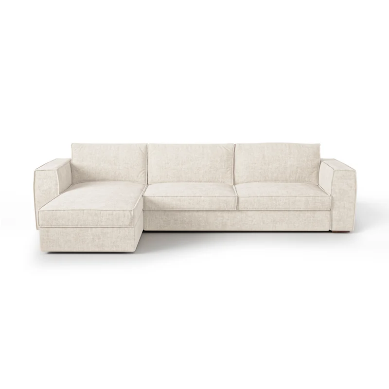 Canapé d'angle gauche convertible express matelas Dunlopillo 140cm avec coffre de rangement finition noyer ARTUR Tissu tramé