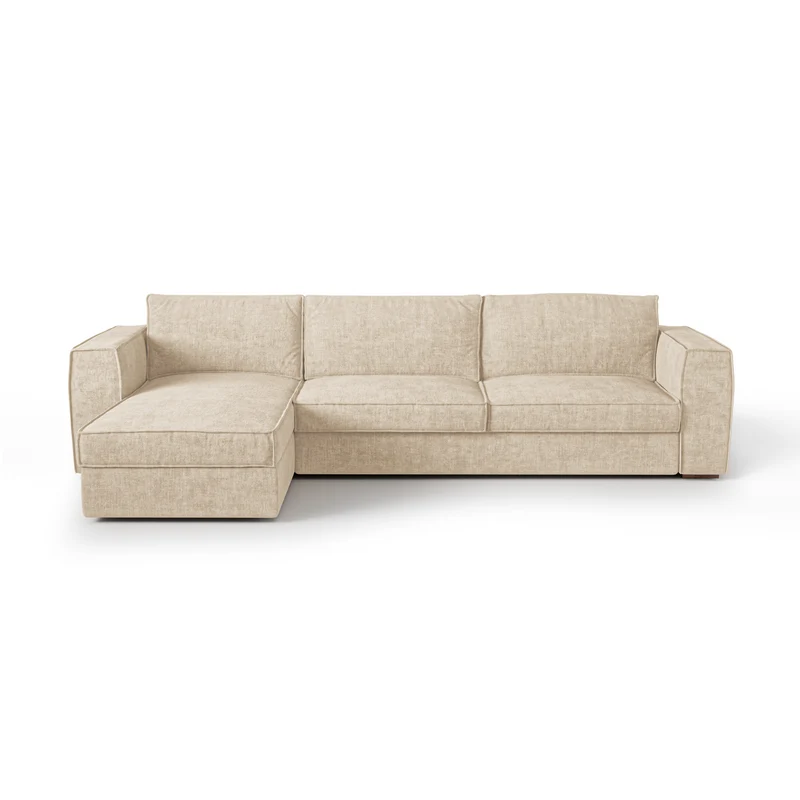 Canapé d'angle gauche convertible express matelas Dunlopillo 140cm avec coffre de rangement finition noyer ARTUR Tissu tramé