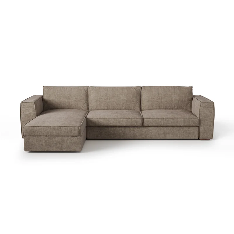 Canapé d'angle gauche convertible express matelas Dunlopillo 140cm avec coffre de rangement finition noyer ARTUR Tissu tramé