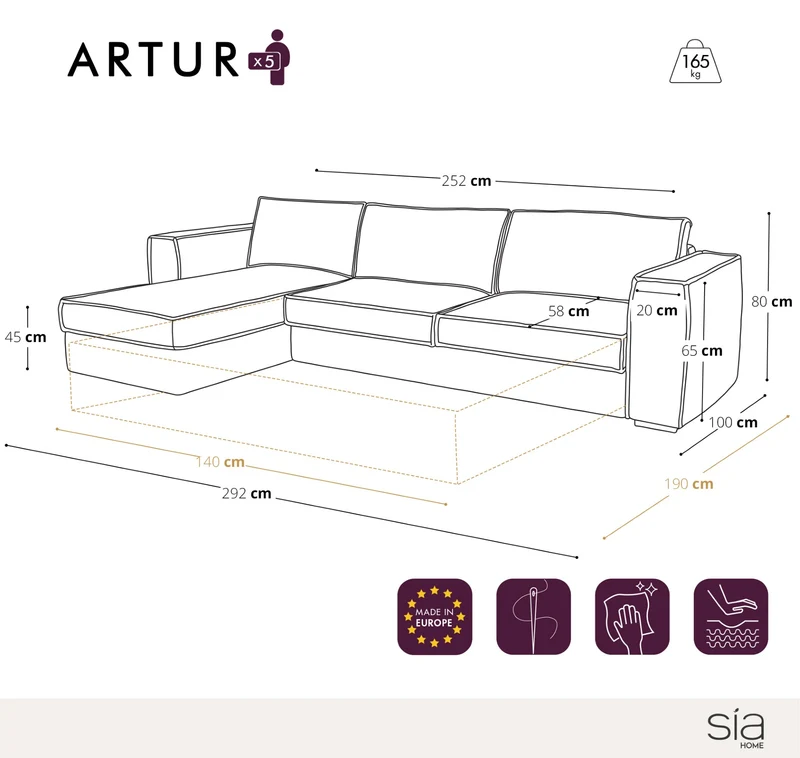 Canapé d'angle gauche convertible express matelas Dunlopillo 140cm avec coffre de rangement finition noyer ARTUR Tissu tramé