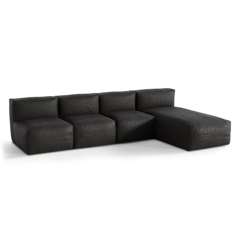 Canapé d'extérieur modulable avec méridienne 4 pièces BAIA tissu bouclette beige chiné