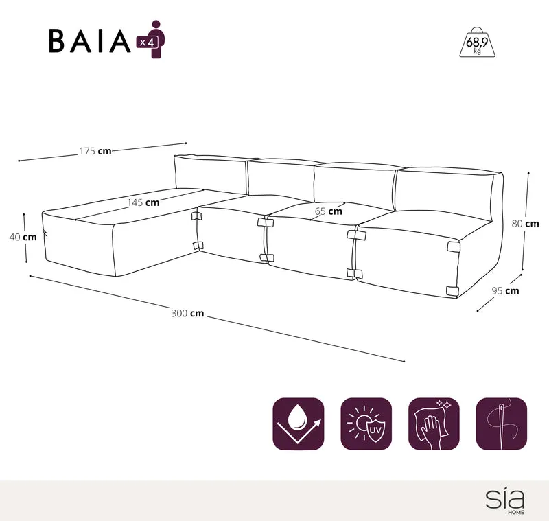 Canapé d'extérieur modulable avec méridienne 4 pièces BAIA tissu bouclette beige chiné