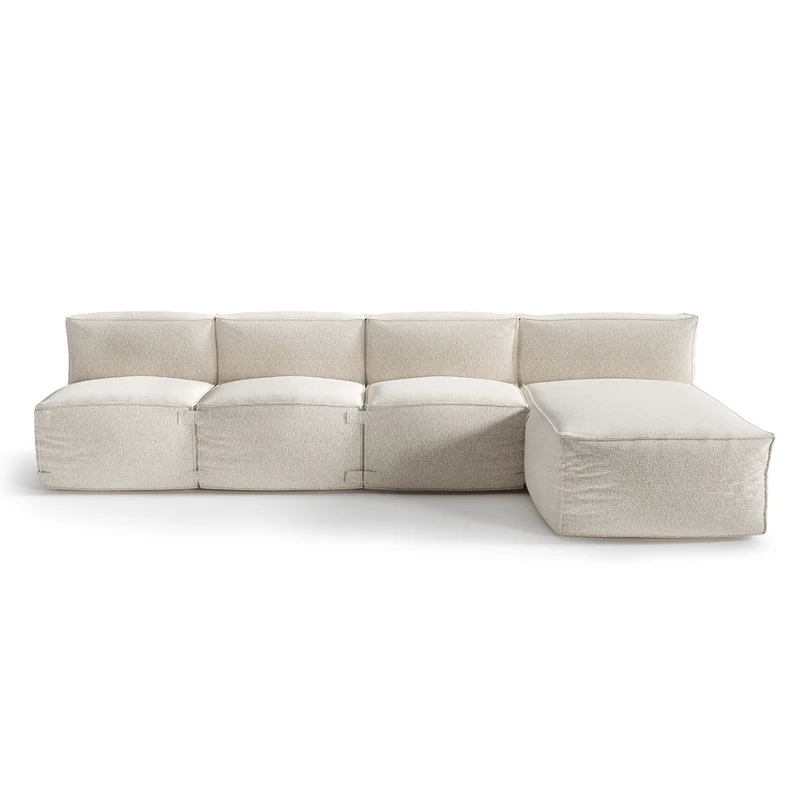 Canapé d'extérieur modulable avec méridienne 4 pièces BAIA tissu bouclette beige chiné