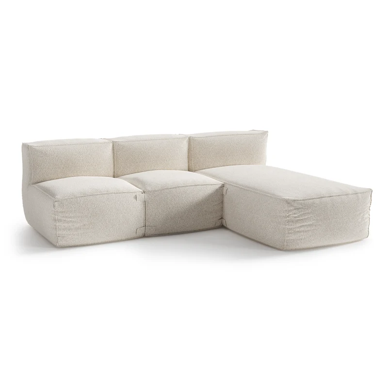 Canapé d'extérieur modulable avec méridienne 3 pièces BAIA tissu bouclette beige chiné