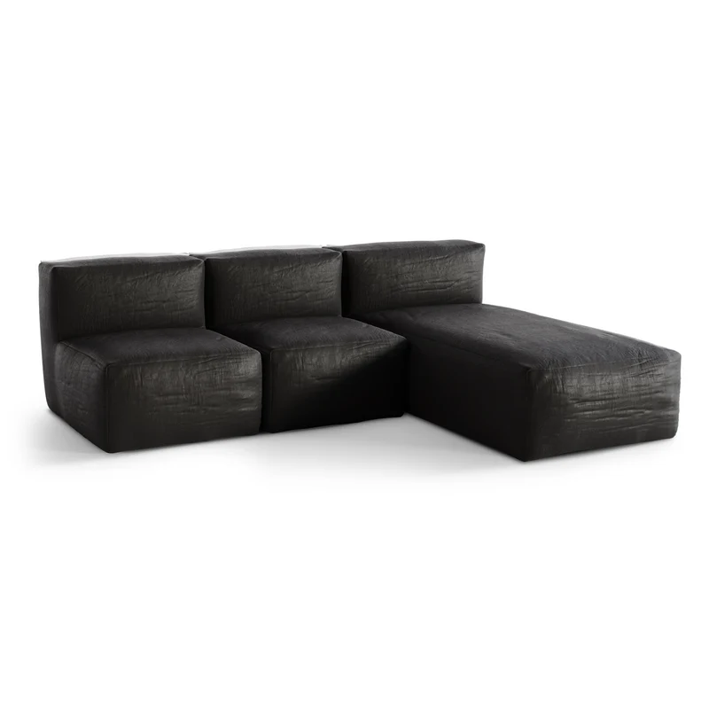 Canapé d'extérieur modulable avec méridienne 3 pièces BAIA tissu bouclette beige chiné