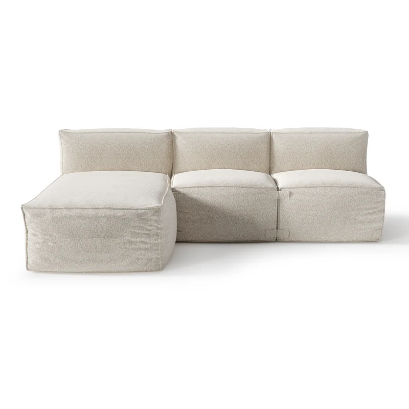 Canapé d'extérieur modulable avec méridienne 3 pièces BAIA tissu bouclette beige chiné