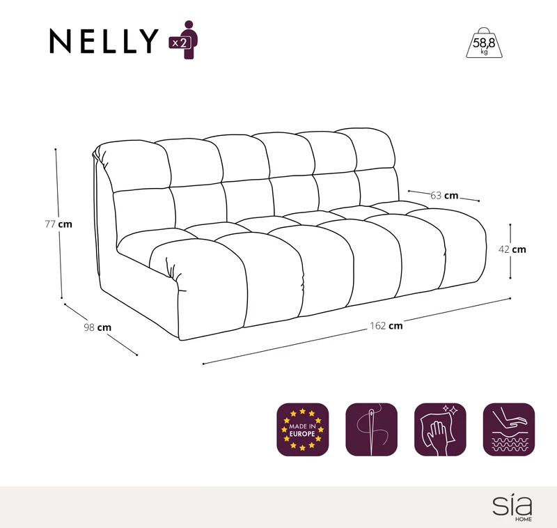 Canapé 2 places modulable NELLY tissu bouclette