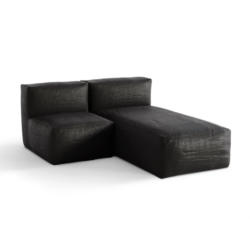 Canapé d'extérieur modulable avec méridienne 2 pièces BAIA tissu bouclette beige chiné