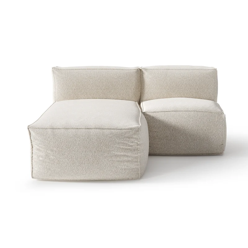 Canapé d'extérieur modulable avec méridienne 2 pièces BAIA tissu bouclette beige chiné