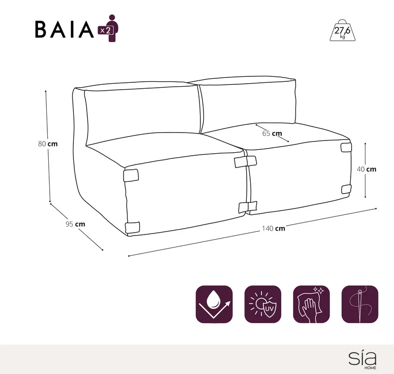 Canapé d'extérieur modulable 2 pièces BAIA tissu bouclette beige chiné
