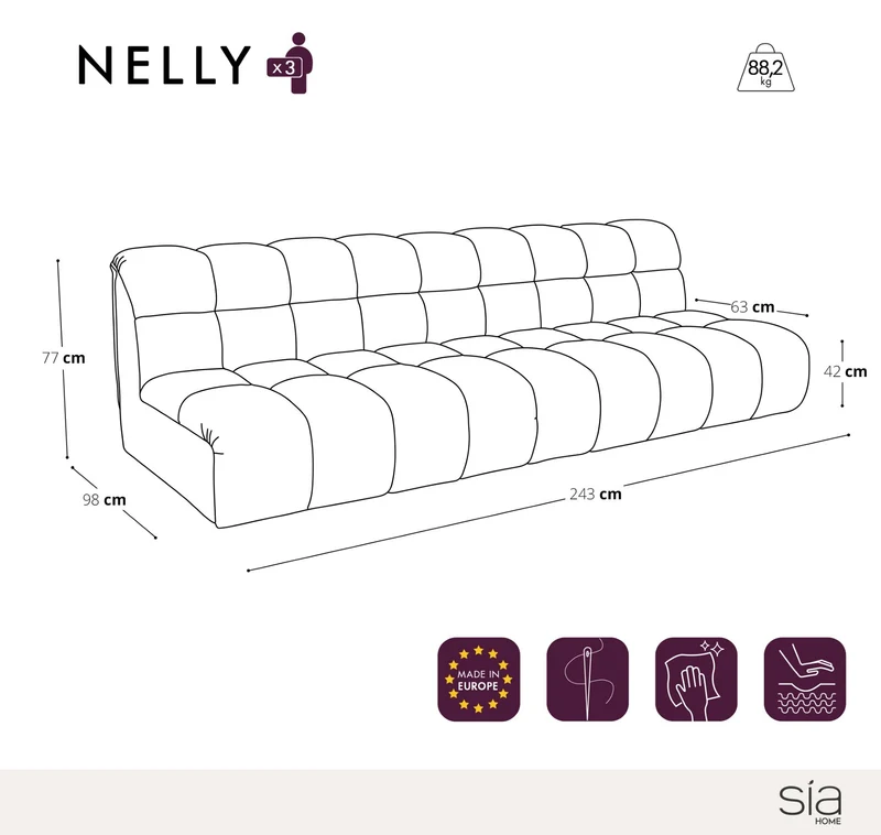 Canapé 3 places modulable NELLY tissu bouclette