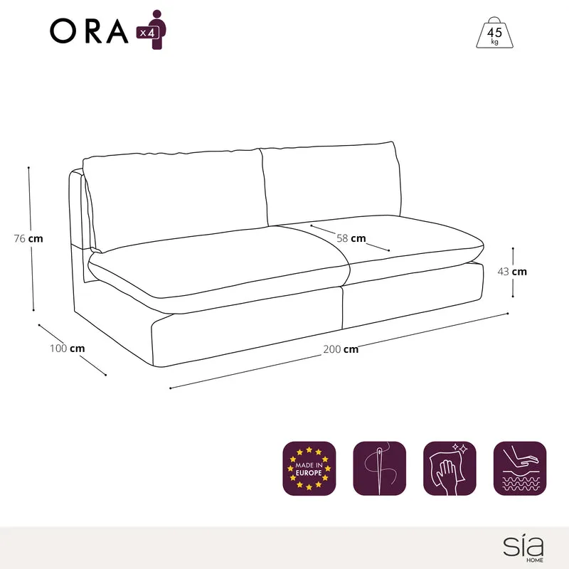 Canapé 4 places sans accoudoirs ORA Velours