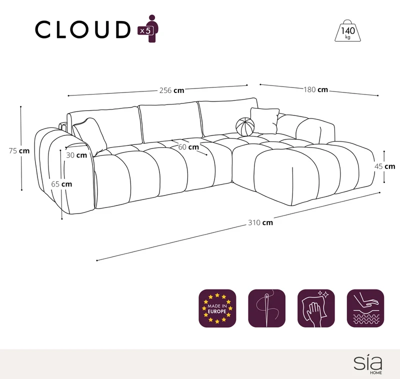 Canapé d'angle droit CLOUD Tissu bouclette