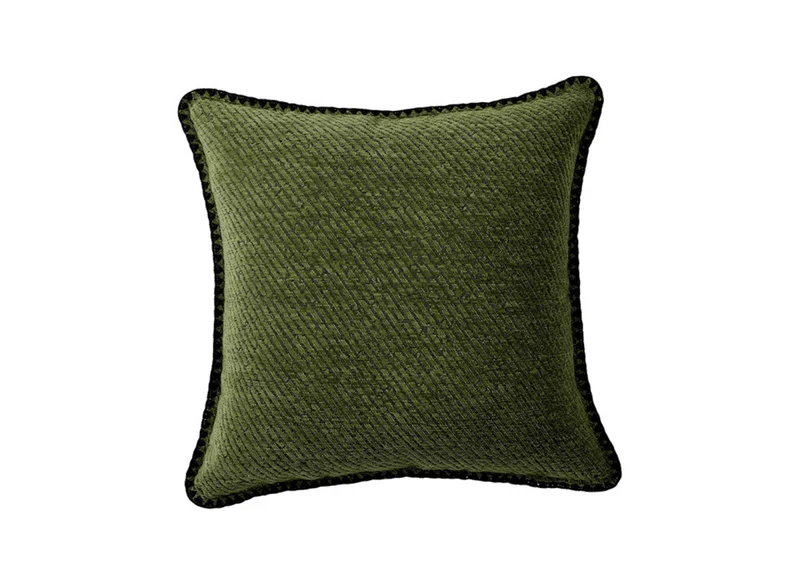 Coussin vert olive à rayures et surpiqûres noires 45x45 cm ZIGGY