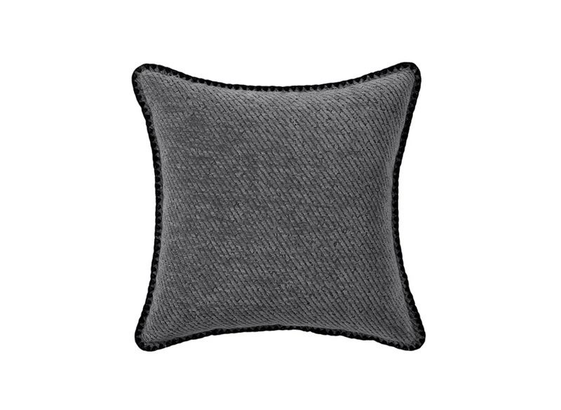 Coussin gris à rayures et surpiqûres noires 45x45 cm ZIGGY