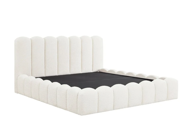 Lit coffre en tissu bouclette beige 180x200 cm RITA