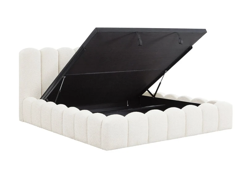 Lit coffre en tissu bouclette beige 180x200 cm RITA