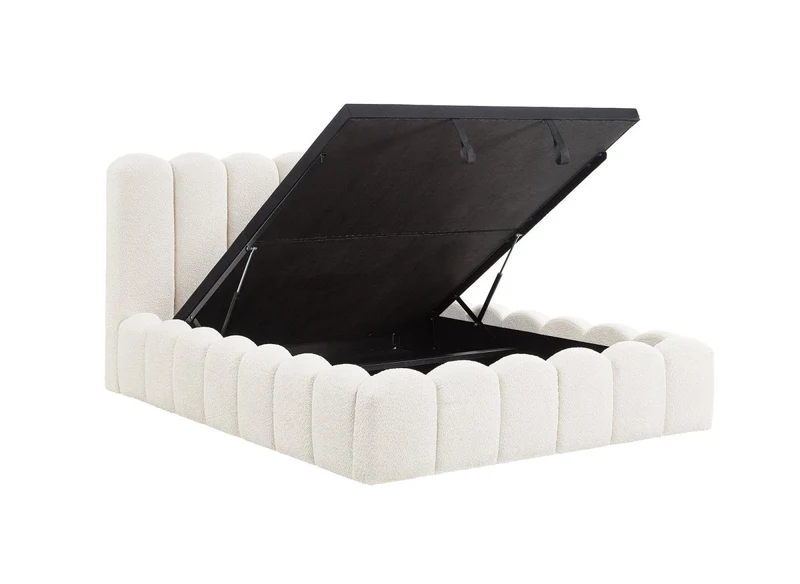 Lit coffre en tissu bouclette beige 140x190 cm RITA