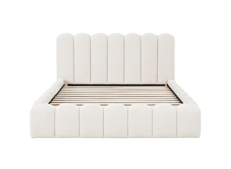 Lit double en tissu bouclette beige 160x200 cm RITA
