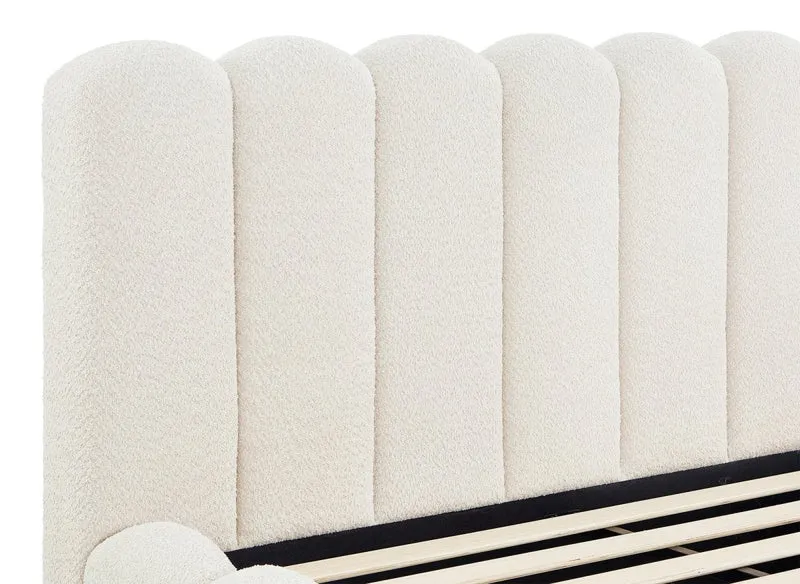 Lit double en tissu bouclette beige 160x200 cm RITA