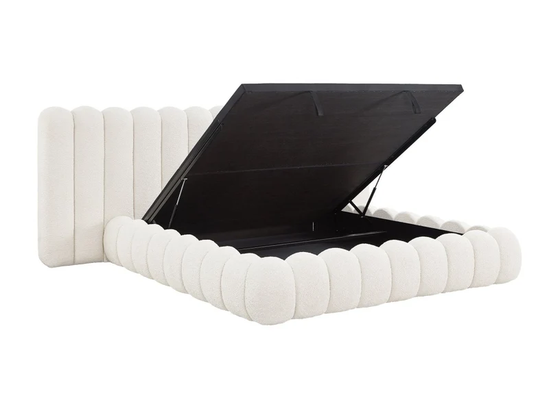 Lit coffre en tissu bouclette beige 180x200 cm GRETA