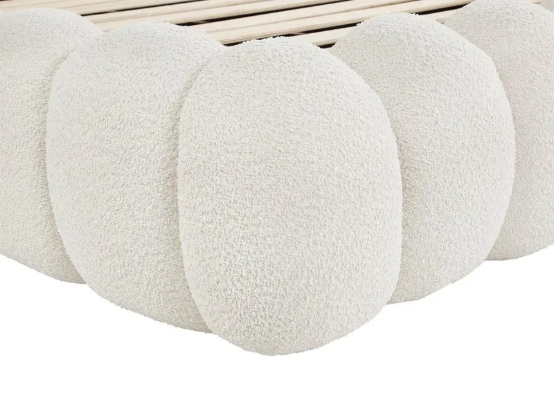 Lit double en tissu bouclette beige 160x200 cm GRETA
