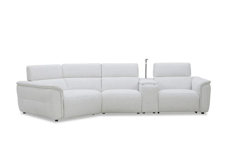 Canapé d'angle relax en tissu bouclette doux beige MARINA - Angle gauche