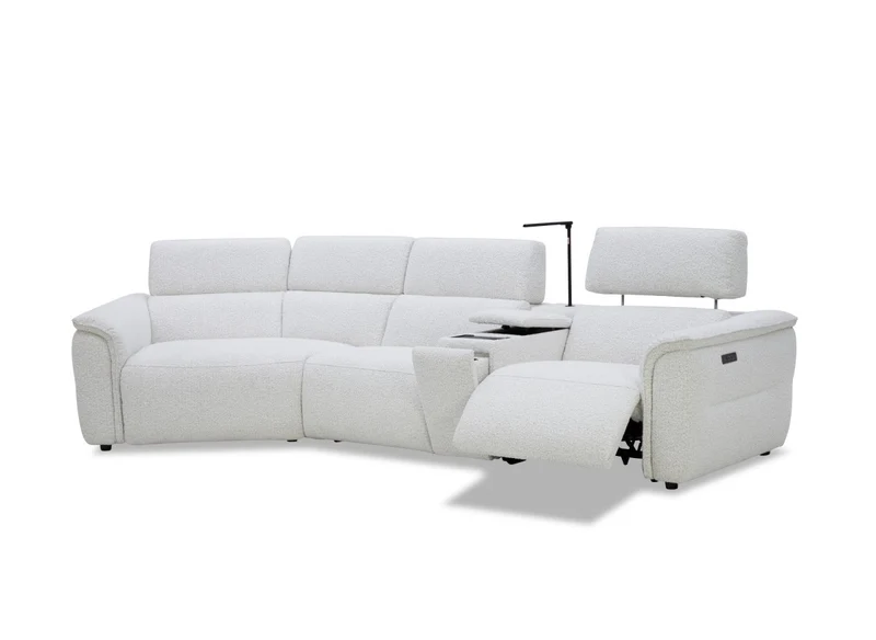 Canapé d'angle relax en tissu bouclette doux beige MARINA - Angle gauche