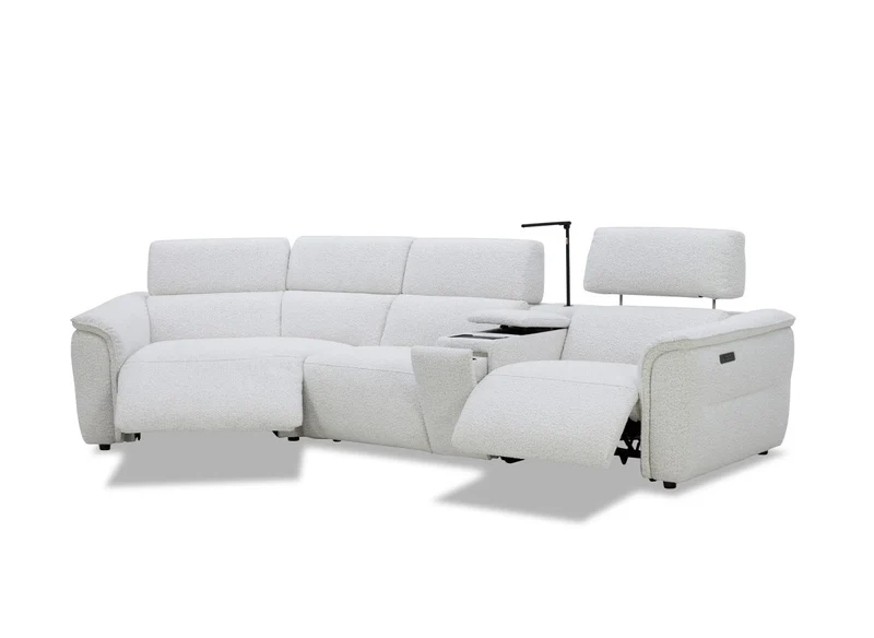 Canapé d'angle relax en tissu bouclette doux beige MARINA - Angle gauche