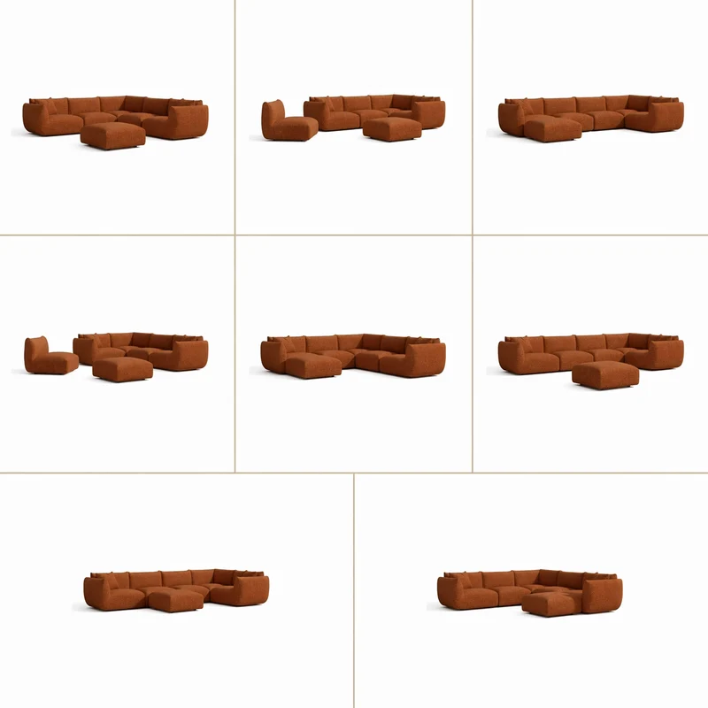 Canapé d'angle panoramique modulable 8 places NOOMA velours chenillé terracotta