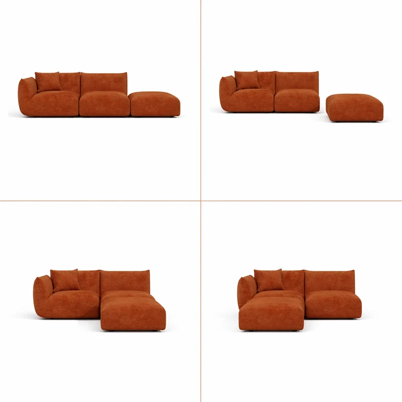Canapé modulable 4-5 places gauche NOOMA velours chenillé terracotta