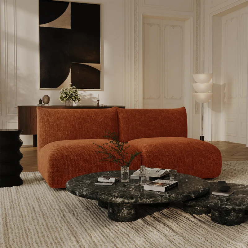 Canapé modulable 3 places NOOMA velours chenillé terracotta