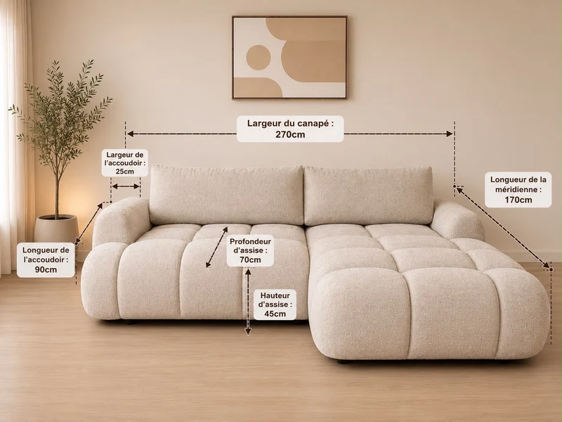 Canapé convertible - Tissu Marbella beige - Léo