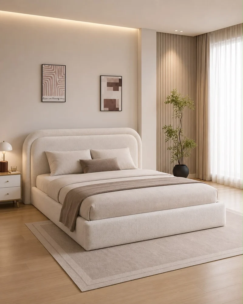 Lit coffre - tissus Marbella Beige - Brooklyn