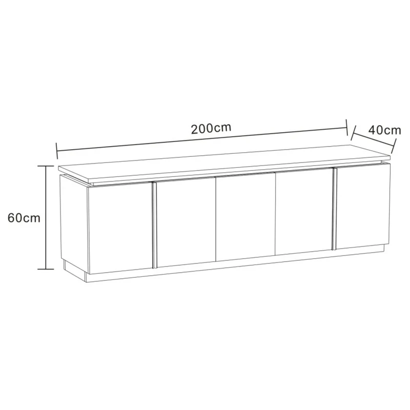 Meuble TV - 200x40x60cm - Effet noyer et travertin mat - Baieta