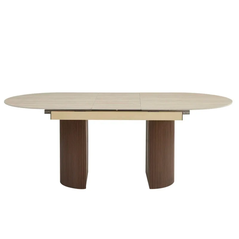Table à manger - Extensible - Effet Noyer et Travertin - Sahara